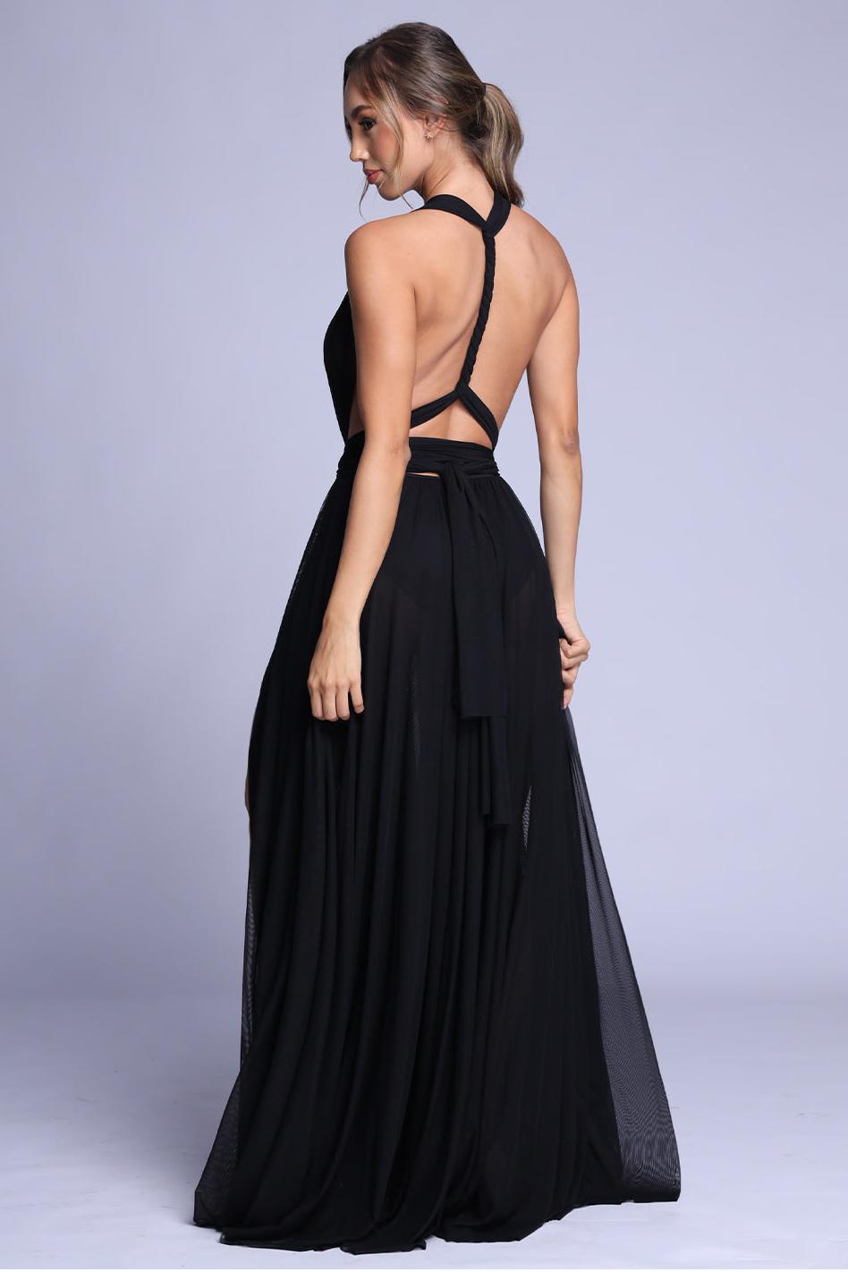 Chiffon Lace-Up Slit Maxi Dress