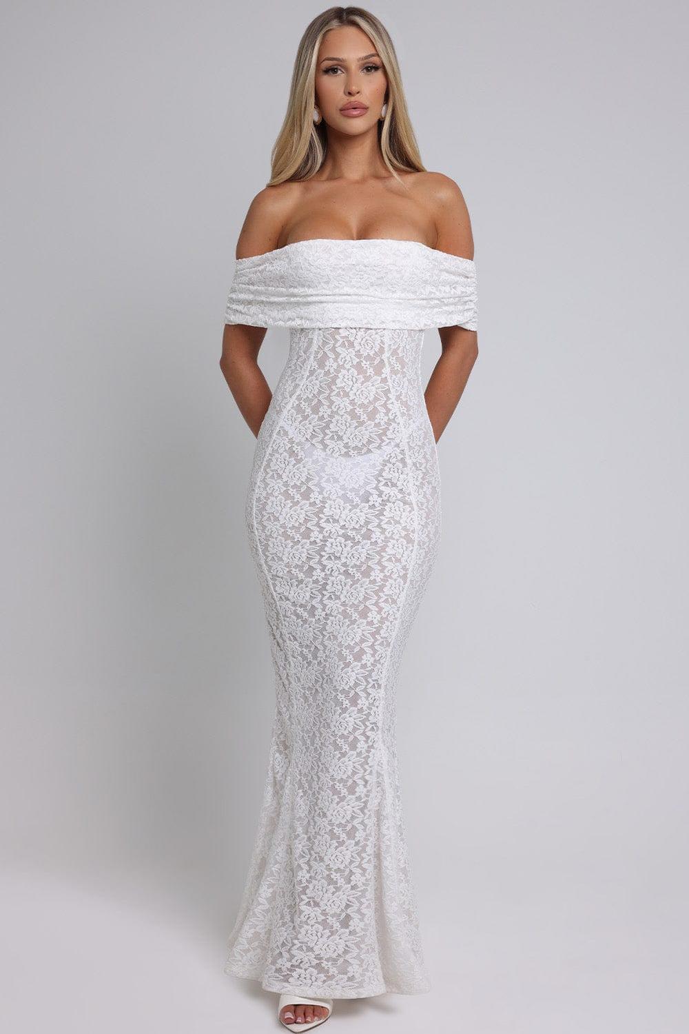 Solid Lace Off-Shoulder Maxi Dress