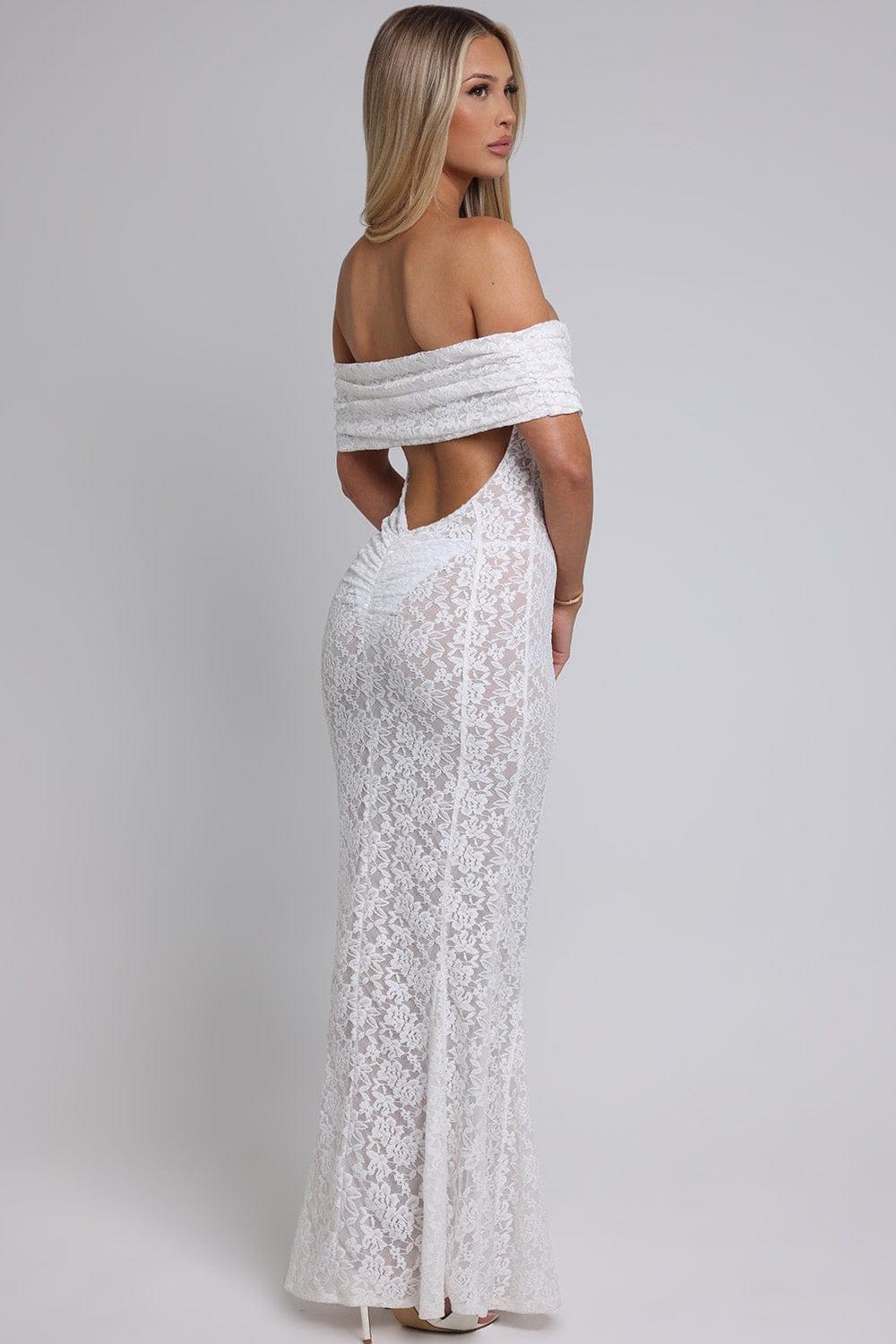 Solid Lace Off-Shoulder Maxi Dress