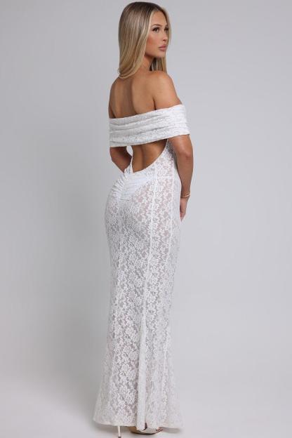 Solid Lace Off-Shoulder Maxi Dress