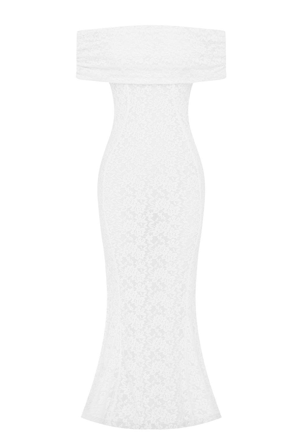 Solid Lace Off-Shoulder Maxi Dress