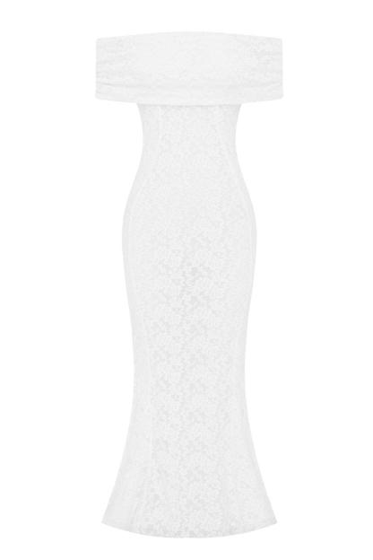 Solid Lace Off-Shoulder Maxi Dress