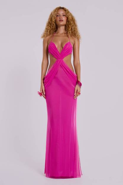 Mesh Cut-out Halter Neck Maxi Dress