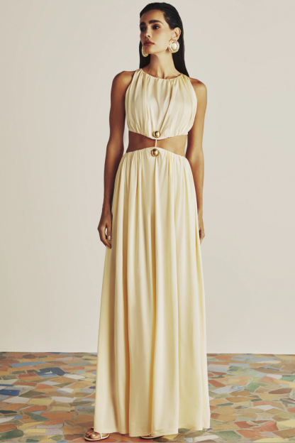 Round Neck Cut-Out Solid Maxi Dress