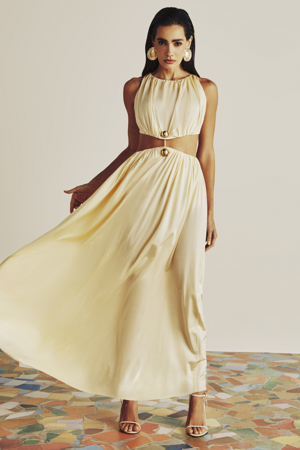 Round Neck Cut-Out Solid Maxi Dress