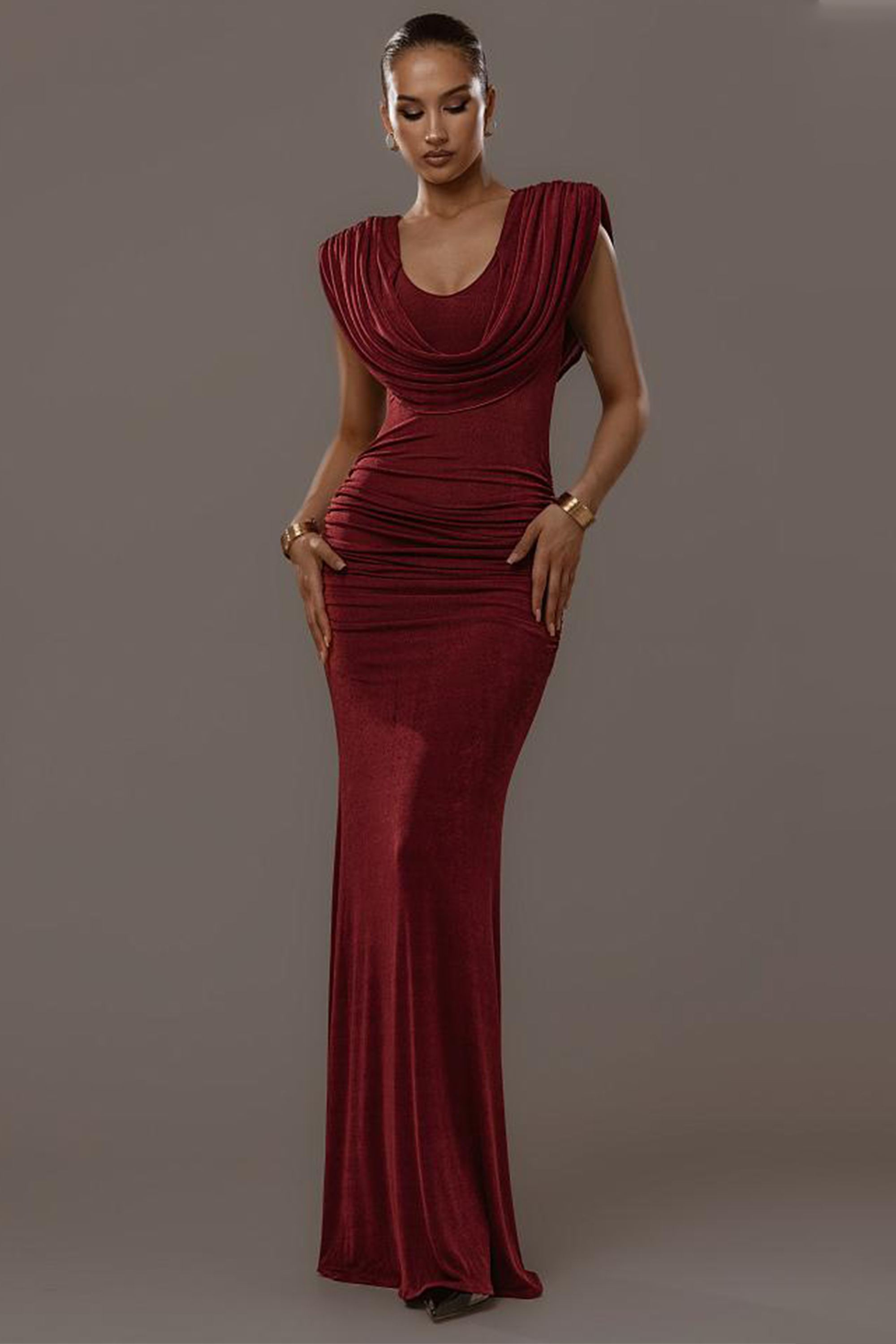 Swing Collar Sleeveless Ruched Maxi Dress