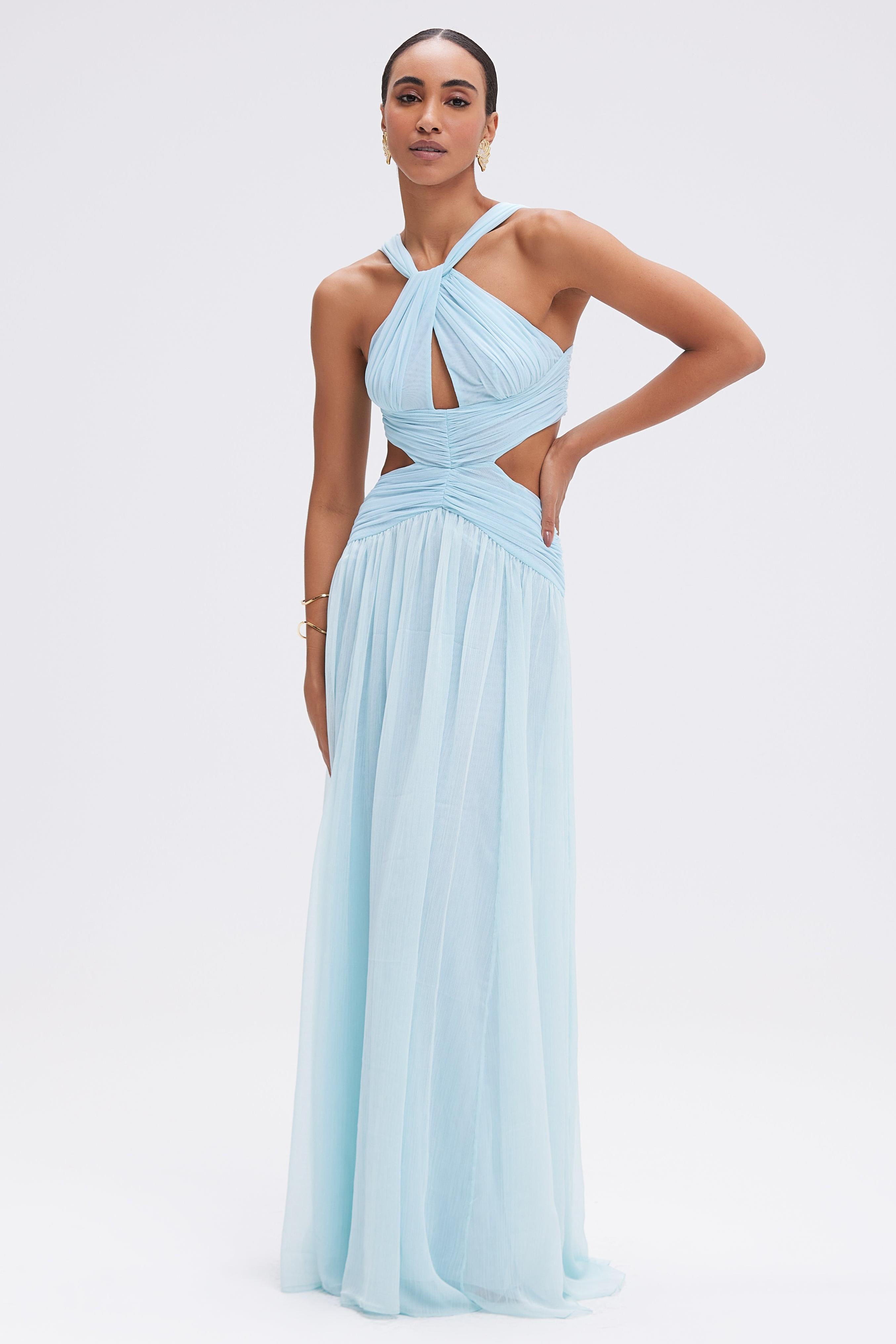 Chiffon Cut-Out Gathering Maxi Dress