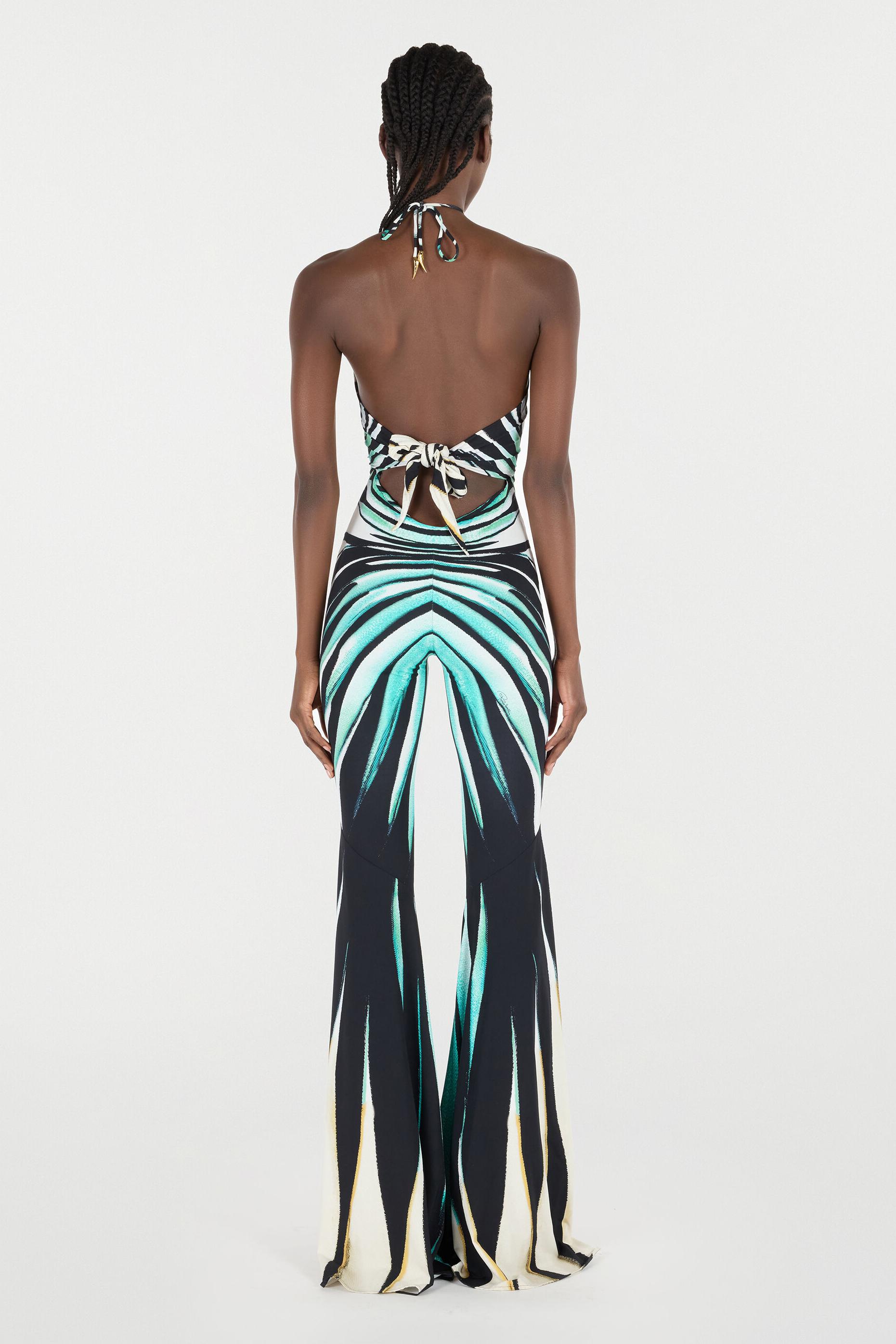 Stripe Print Cut-Out High Waist Jumpsuit