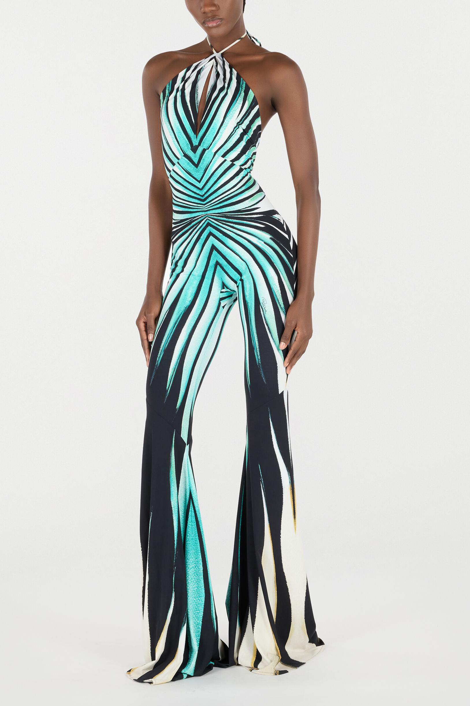 Stripe Print Cut-Out High Waist Jumpsuit