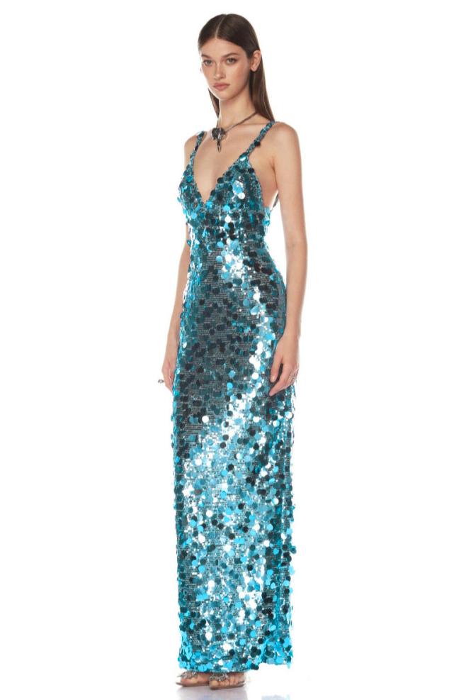 Sequin V-Neck Slip Maxi Dress