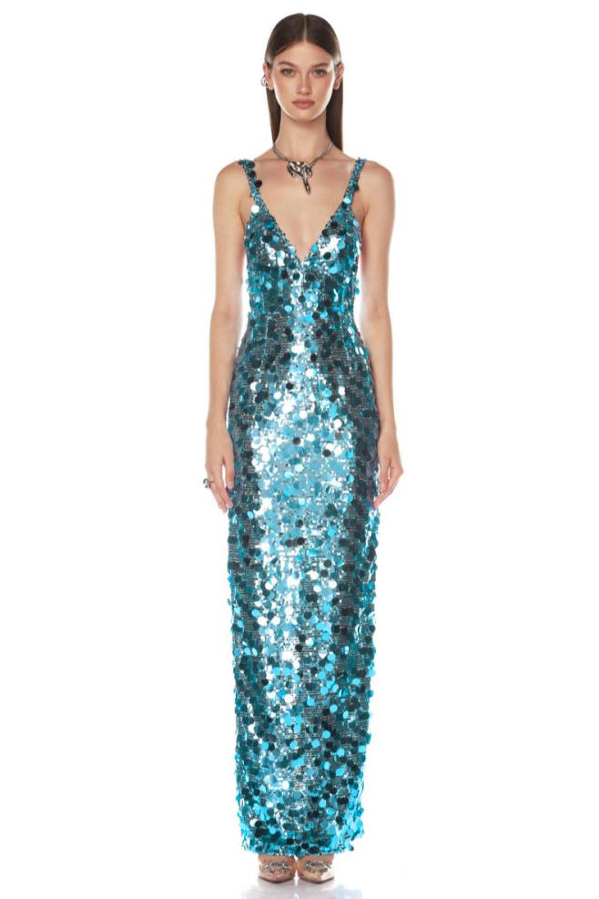 Sequin V-Neck Slip Maxi Dress