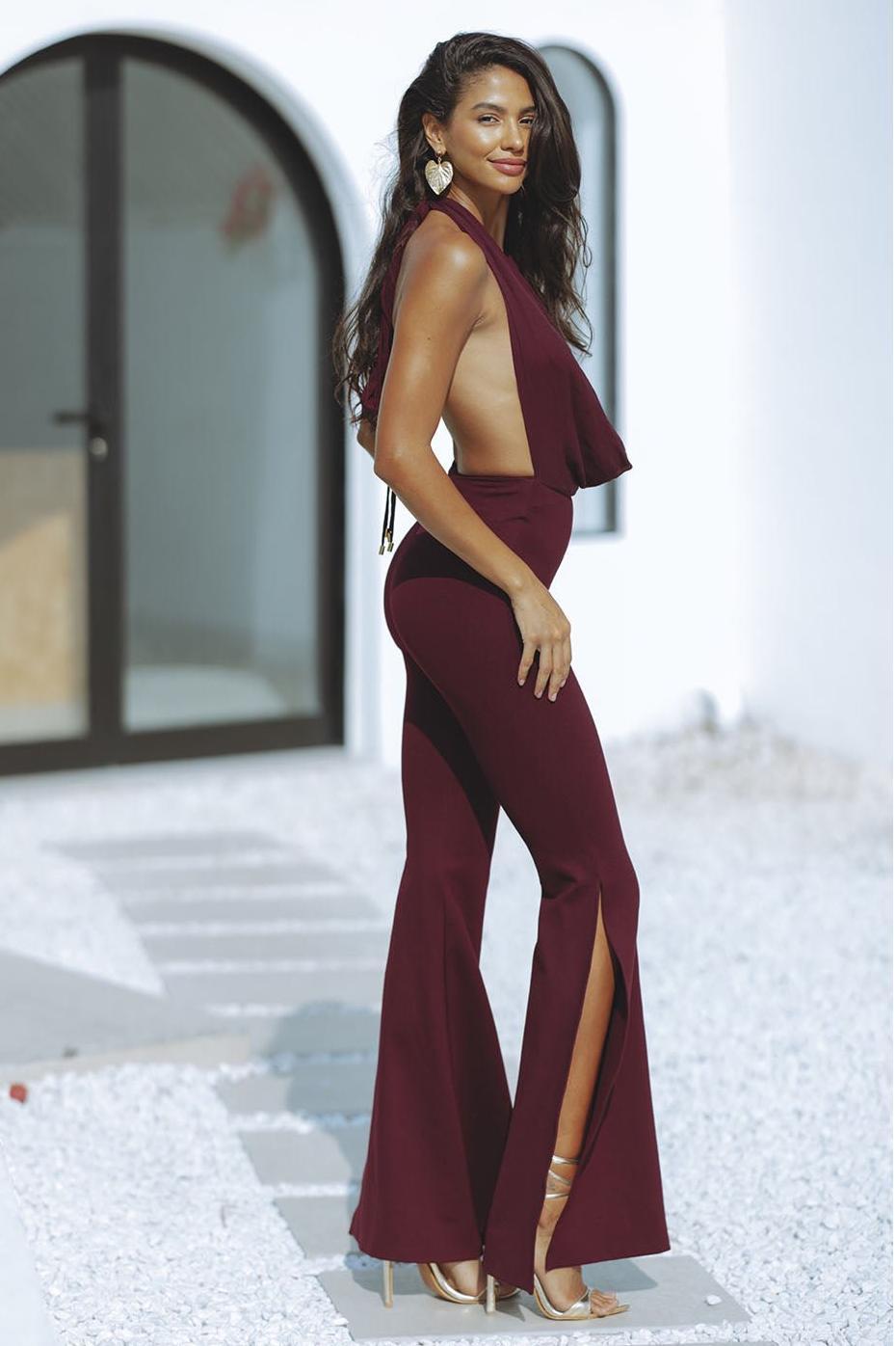 Swing Collar Halter Neck High Waist Jumpsuit