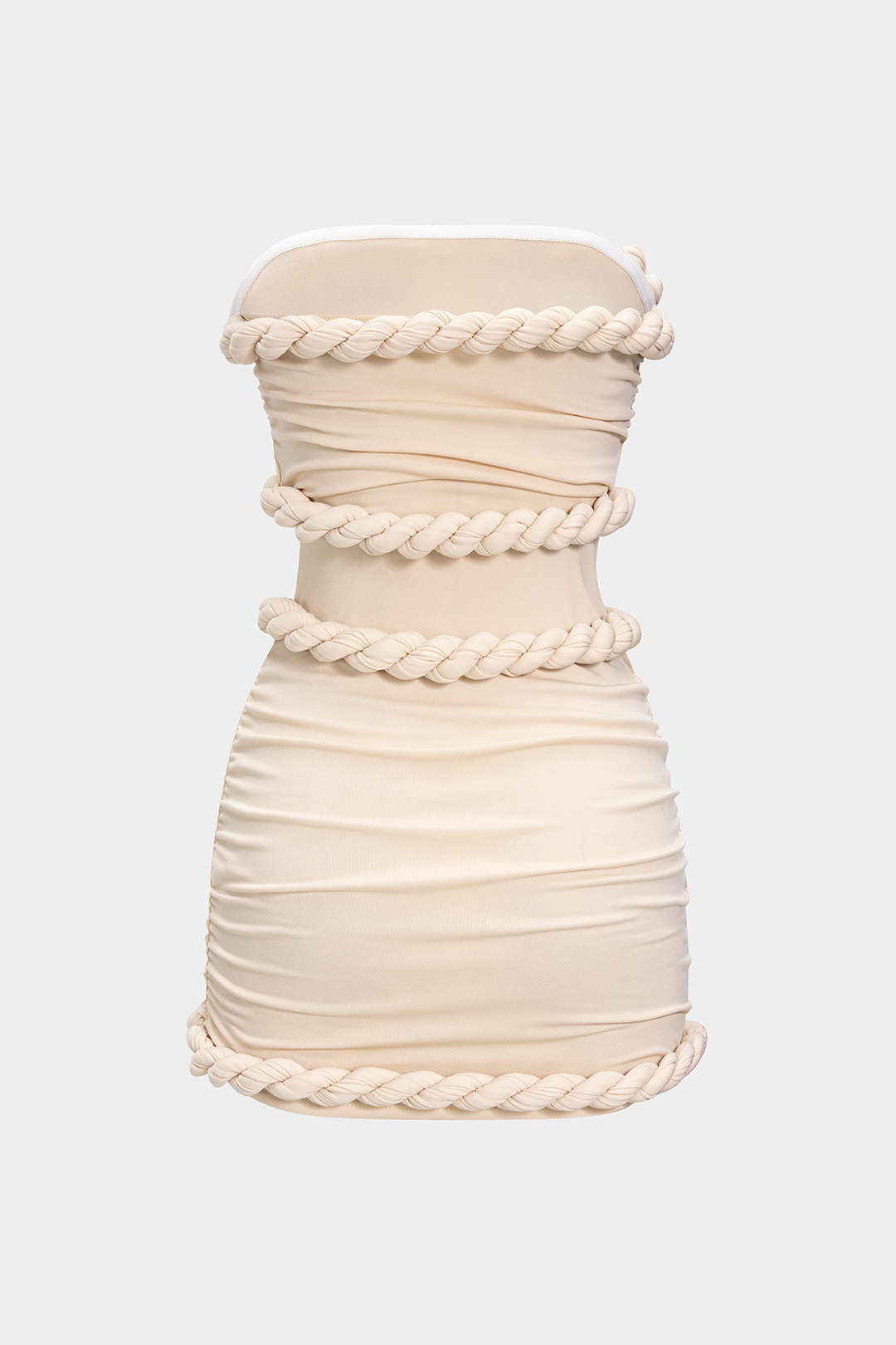 Off-Shoulder Decorative Rope Ruched Mini Dress