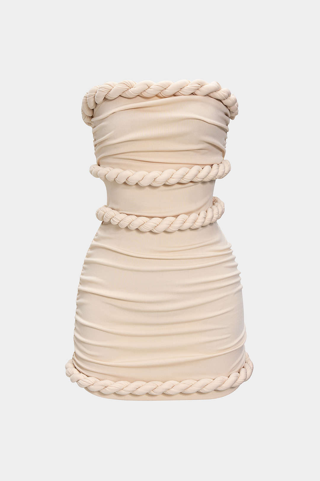 Off-Shoulder Decorative Rope Ruched Mini Dress