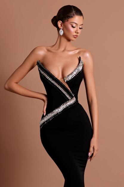 Rhinestone Bandage Off-Shoulder Maxi Dress