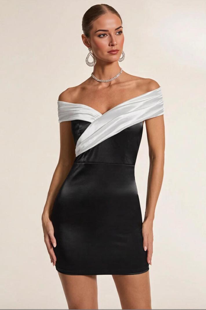 Satin Contrast Color Strapless Mini Dress