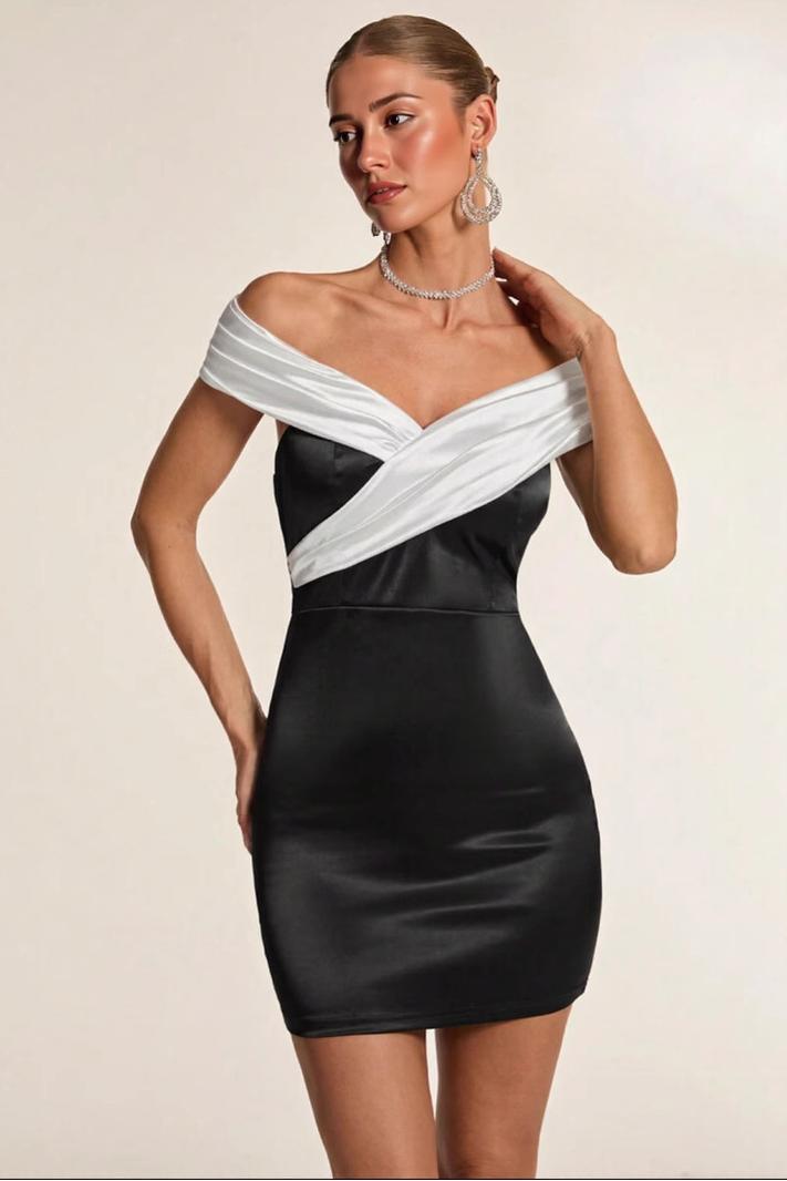 Satin Contrast Color Strapless Mini Dress