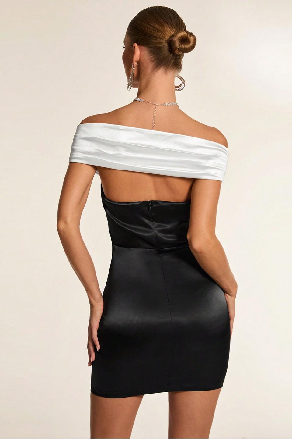 Satin Contrast Color Strapless Mini Dress