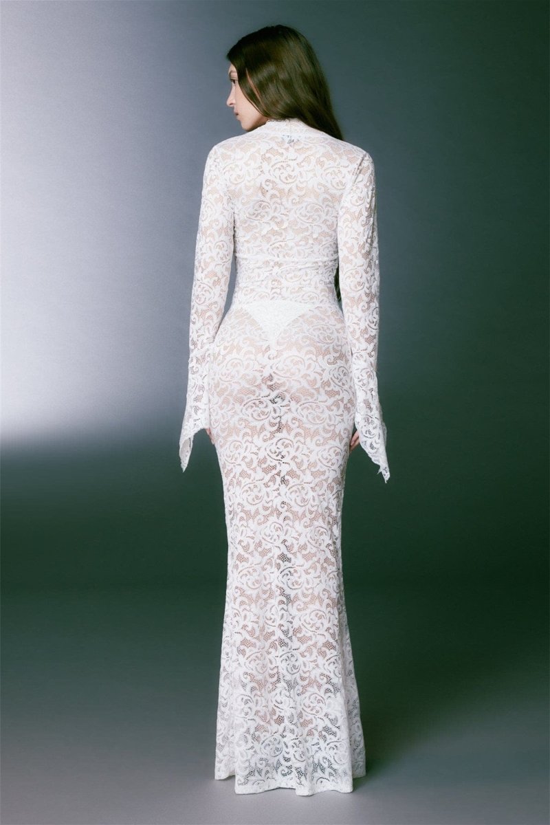 Lace V-Neck Long Sleeve Maxi Dress