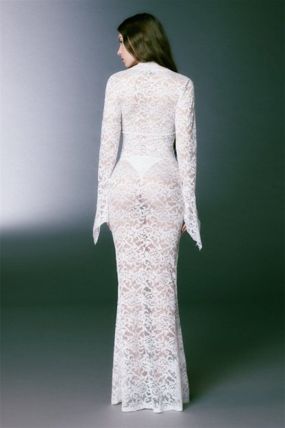 Lace V-Neck Long Sleeve Maxi Dress