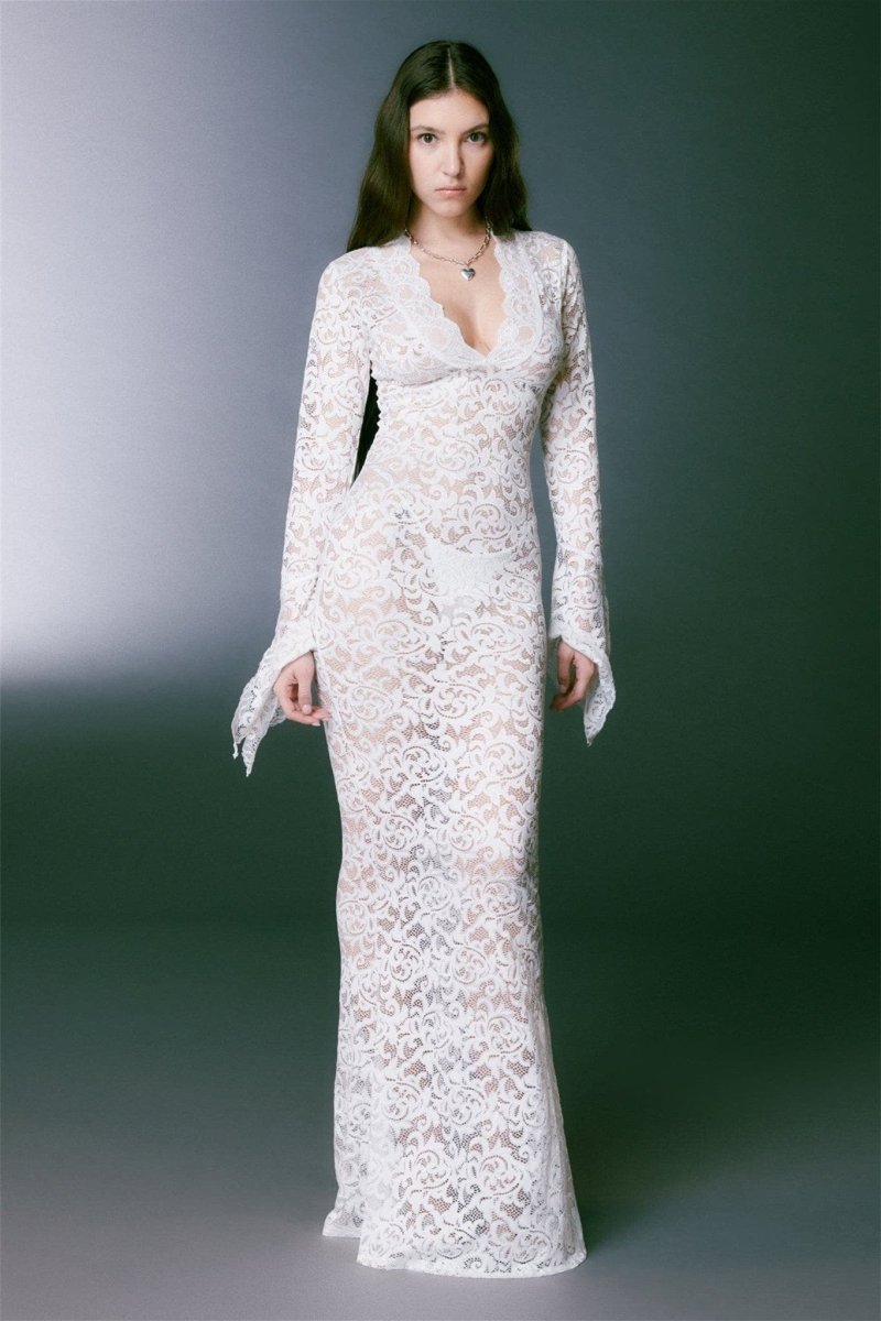 Lace V-Neck Long Sleeve Maxi Dress