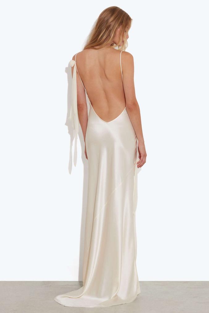 Satin 3D Flower Swing Collar Slip Maxi Dress