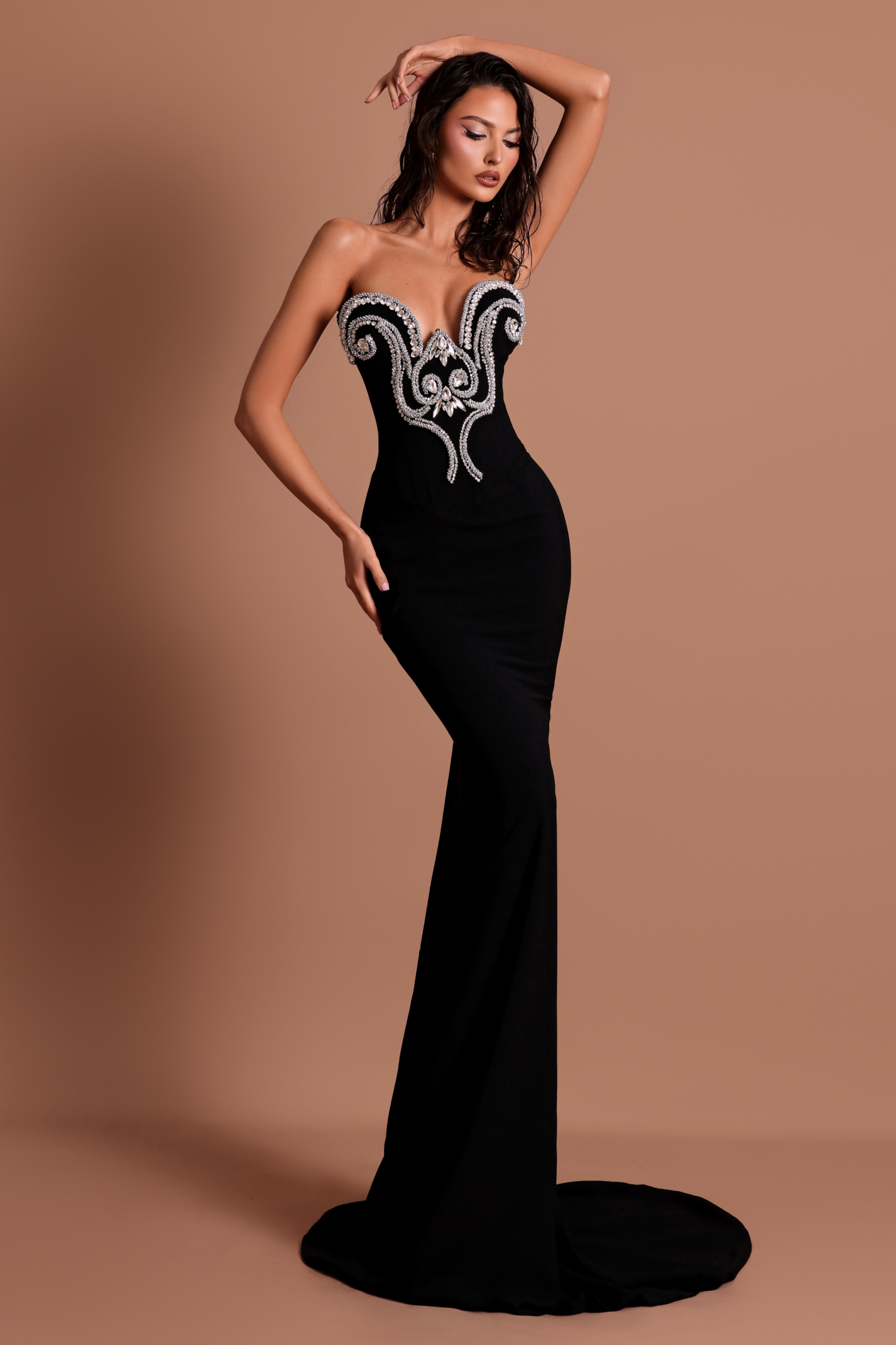 Bandage Rhinestone Off-Shoulder Midi Dress