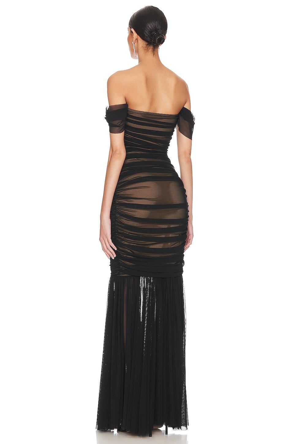 Mesh Off-Shoulder Gathering Midi Dress