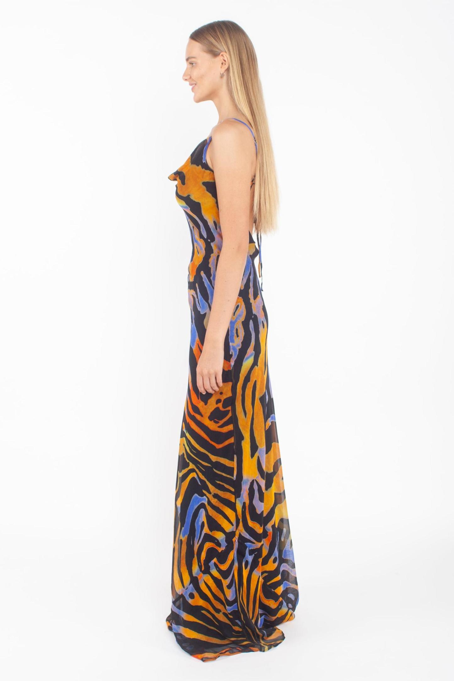 Leopard Print Backless Slip Maxi Dress