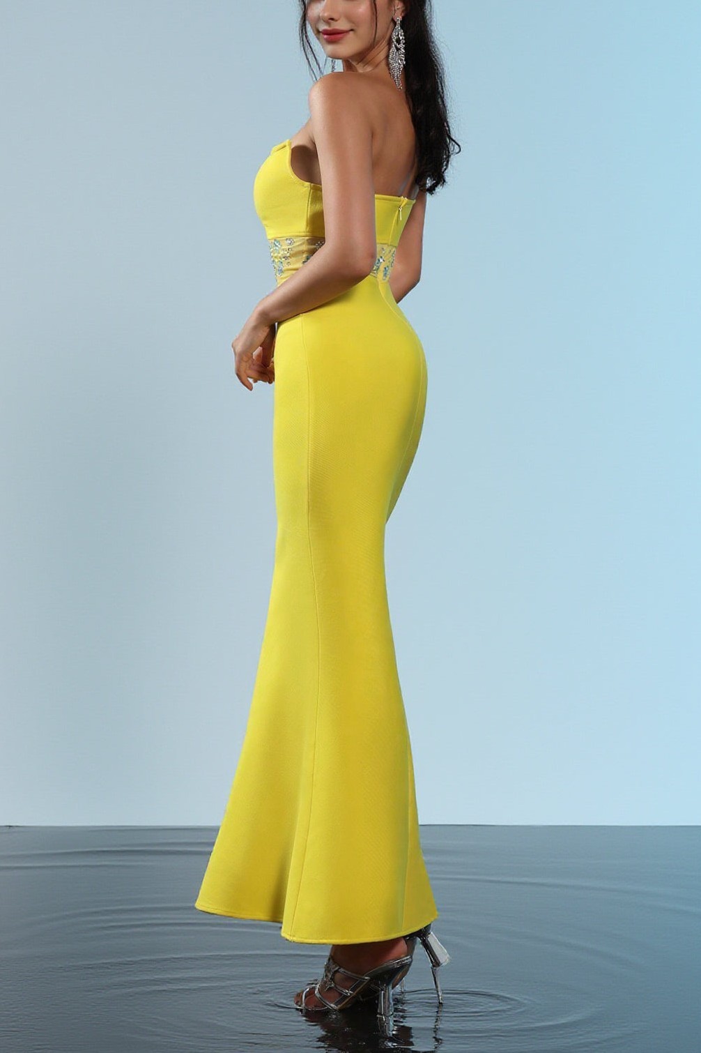 Bandage Rhinestone Off-Shoulder Midi Dress