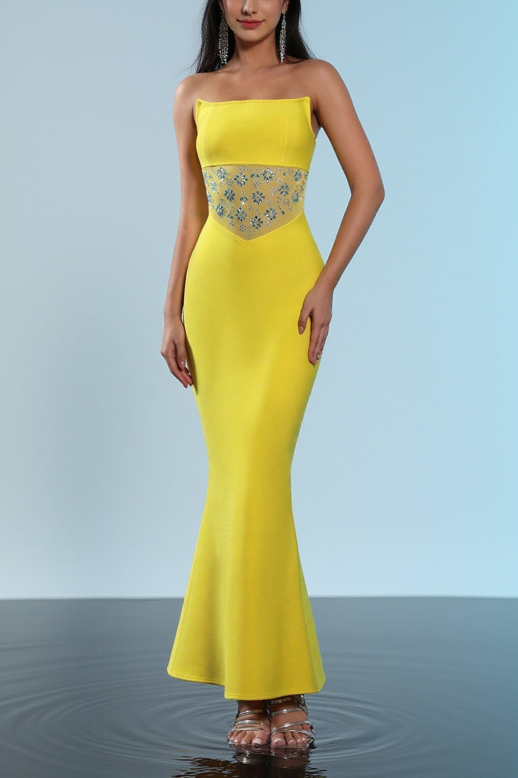 Bandage Rhinestone Off-Shoulder Midi Dress