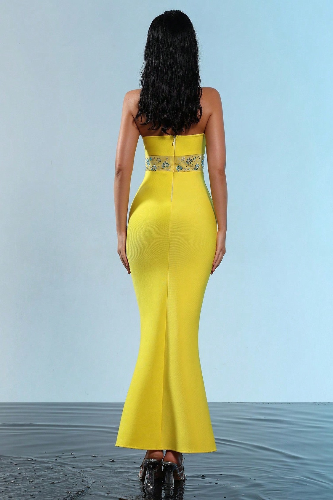 Bandage Rhinestone Off-Shoulder Midi Dress