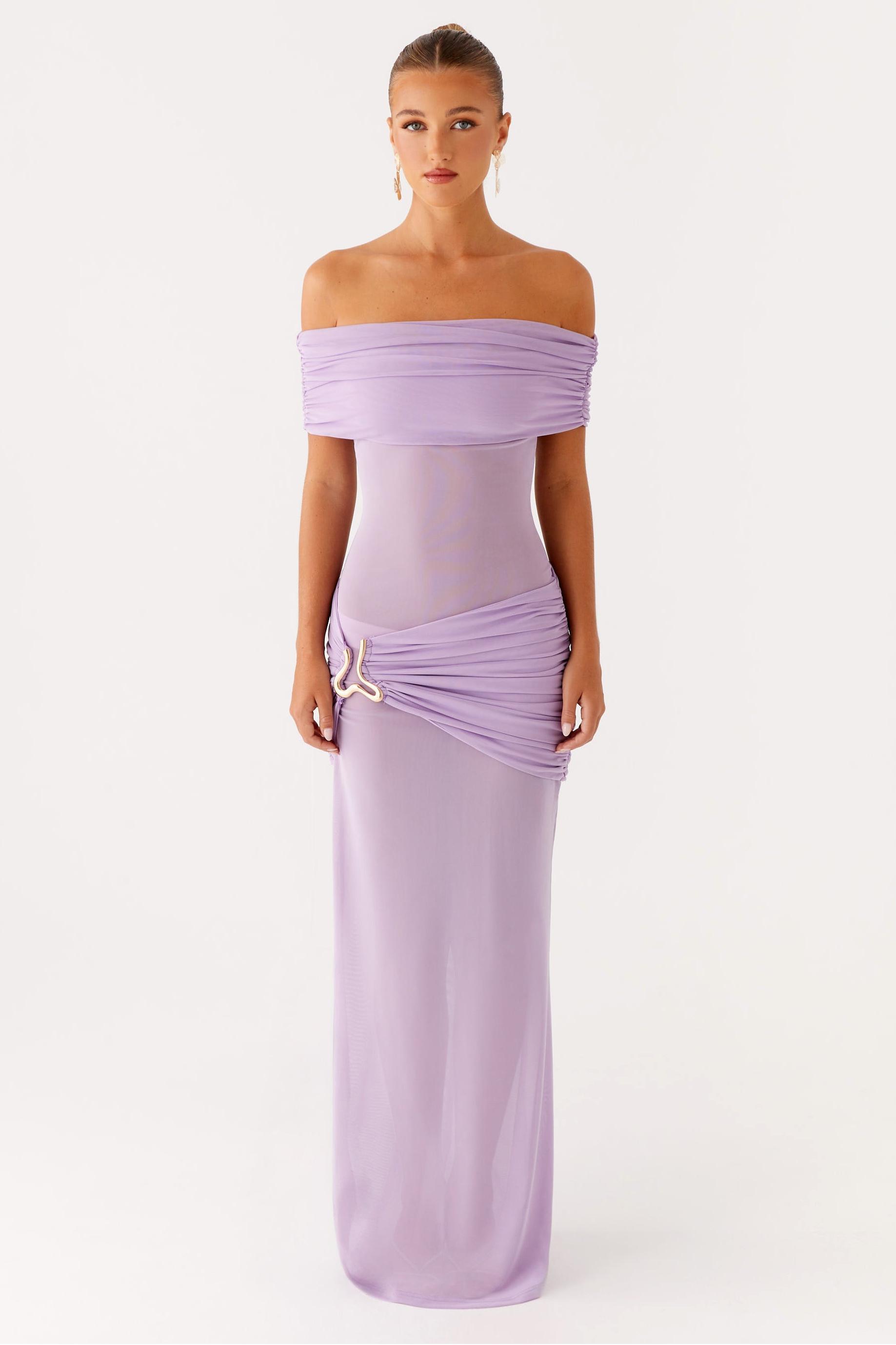 Mesh See-Through Off-Shoulder Maxi Dress