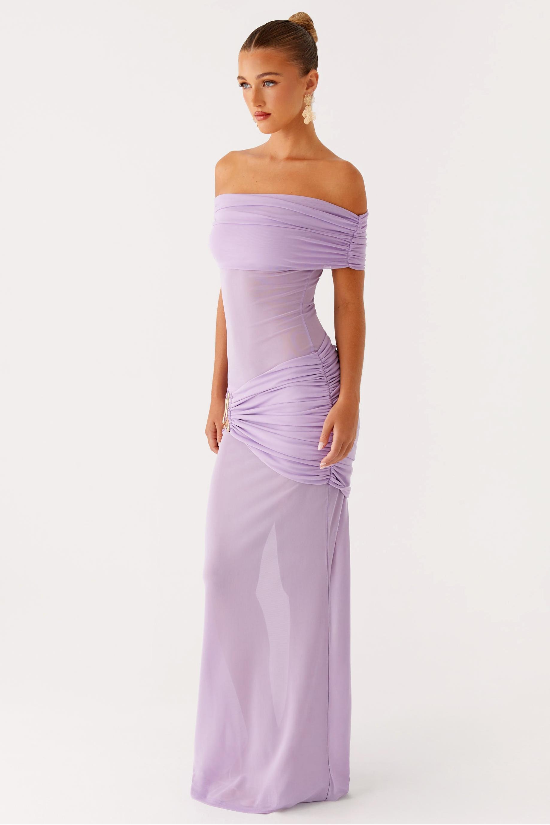 Mesh See-Through Off-Shoulder Maxi Dress