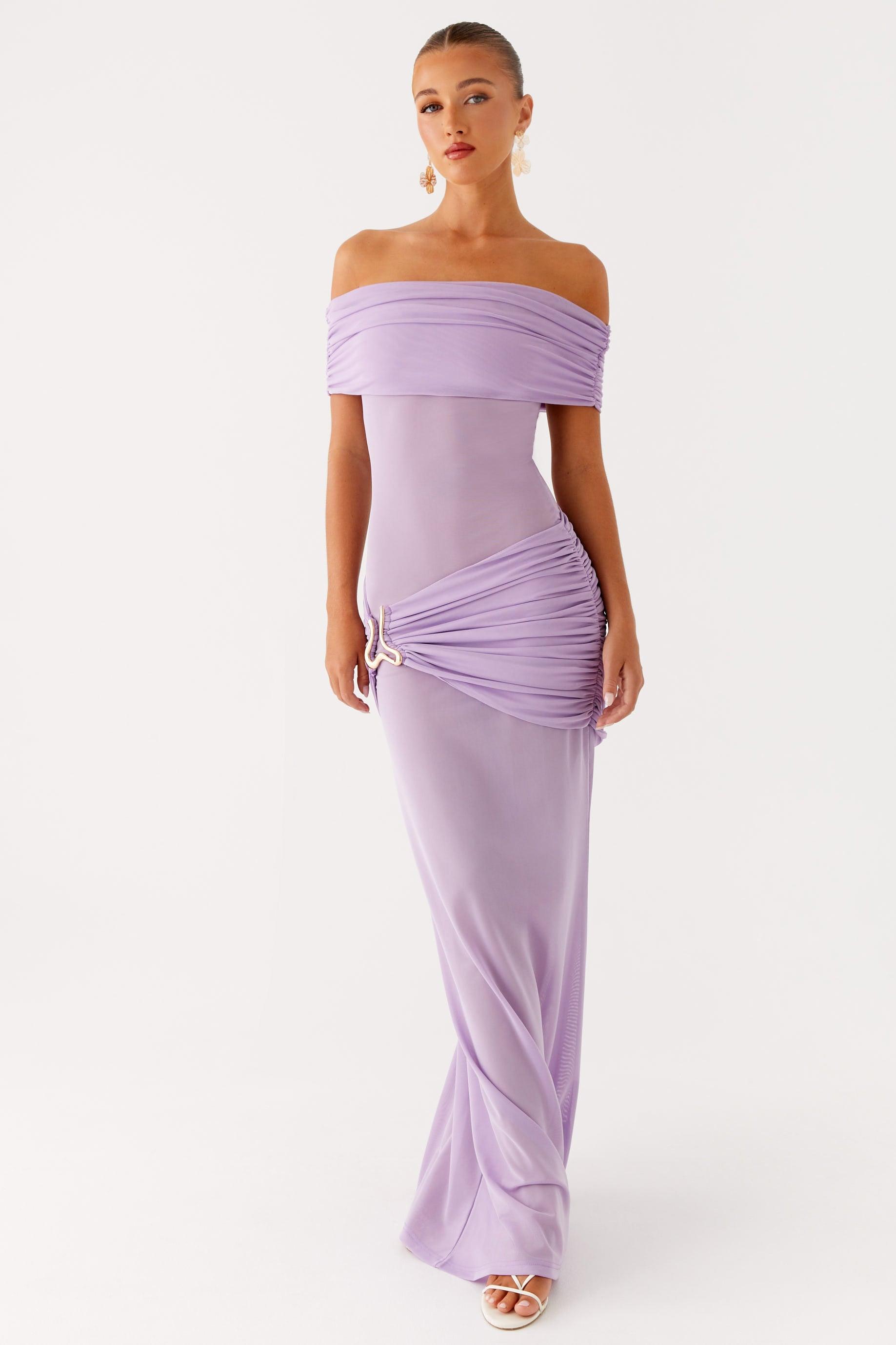 Mesh See-Through Off-Shoulder Maxi Dress