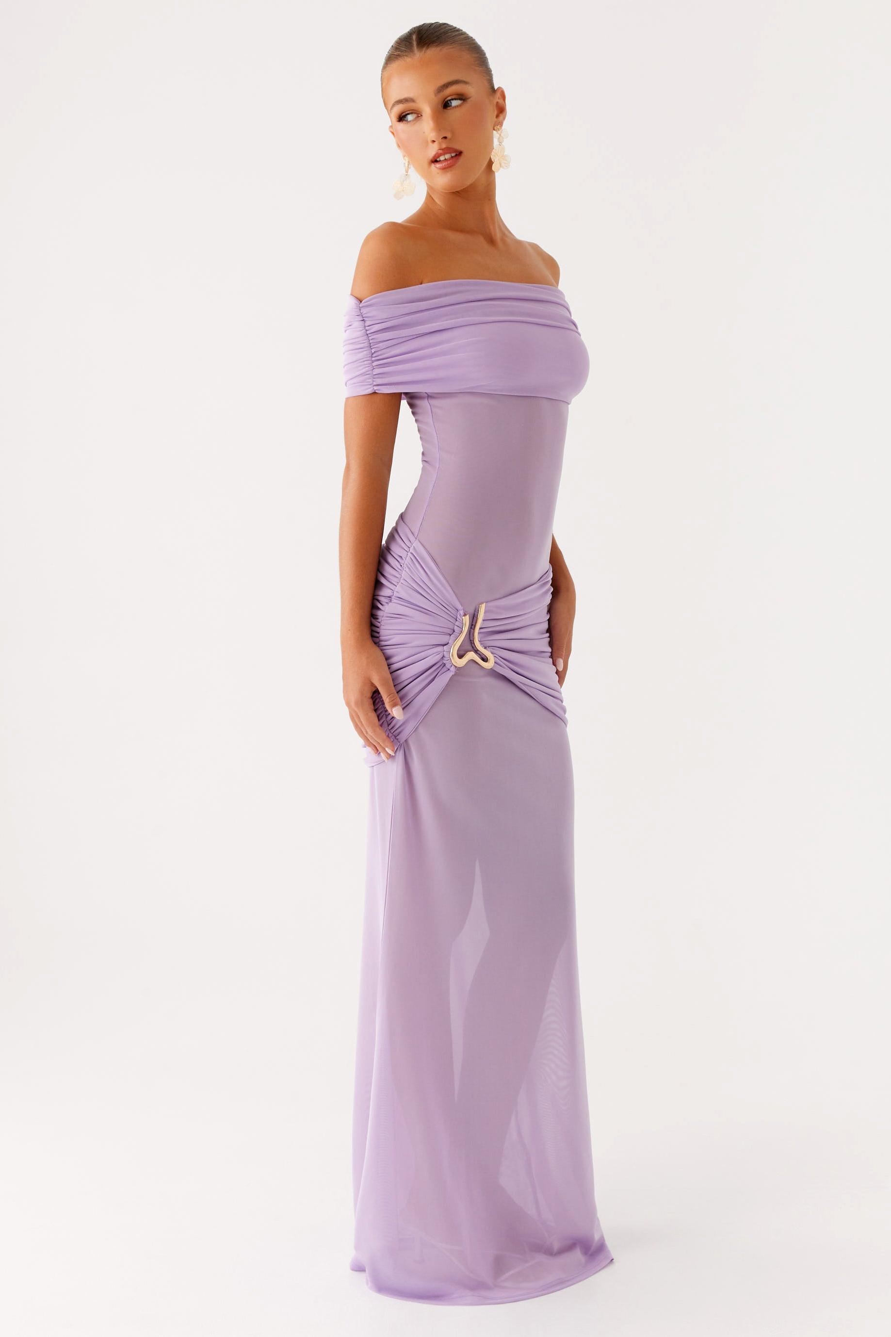 Mesh See-Through Off-Shoulder Maxi Dress