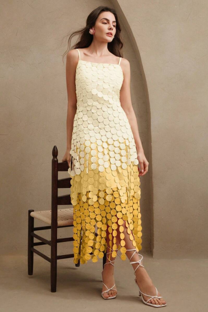 Gradient Color Dot Embroidered Midi Dress