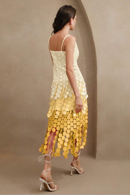 Gradient Color Dot Embroidered Midi Dress