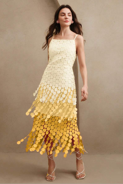 Gradient Color Dot Embroidered Midi Dress