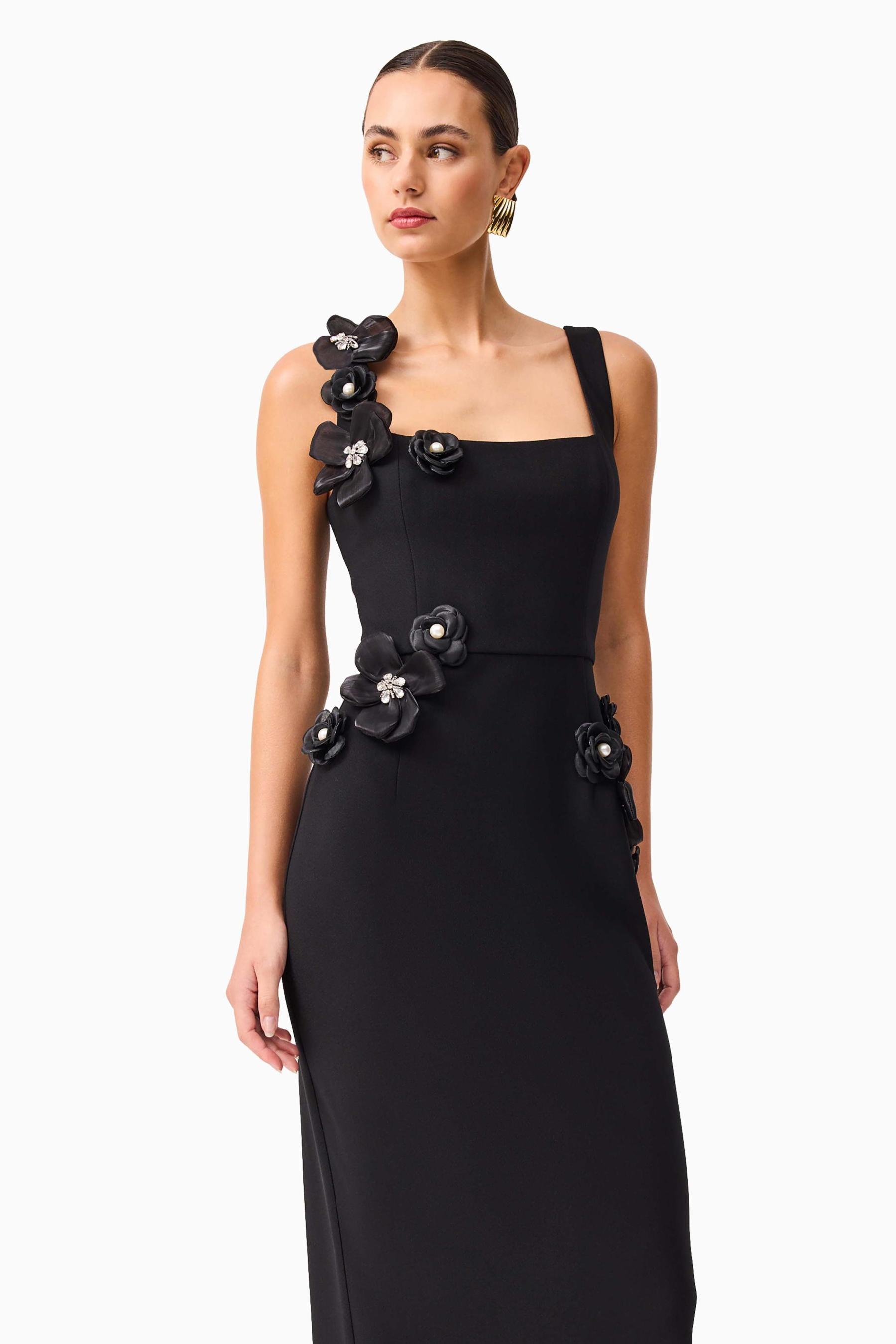 3D Flower Rhinestone Rivets Sleeveless Midi Dress