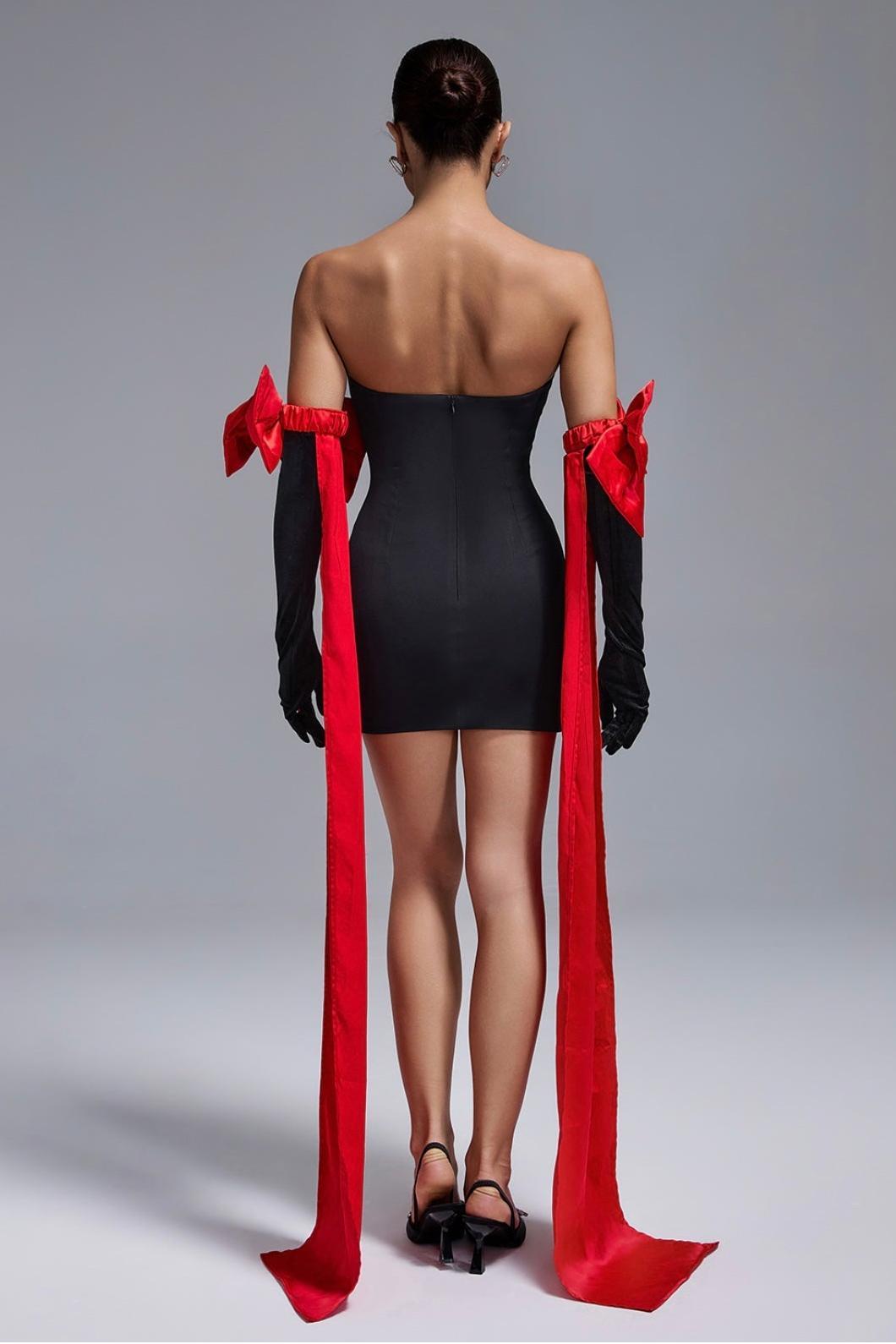 Bow Off-Shoulder Mini Dress With Gloves