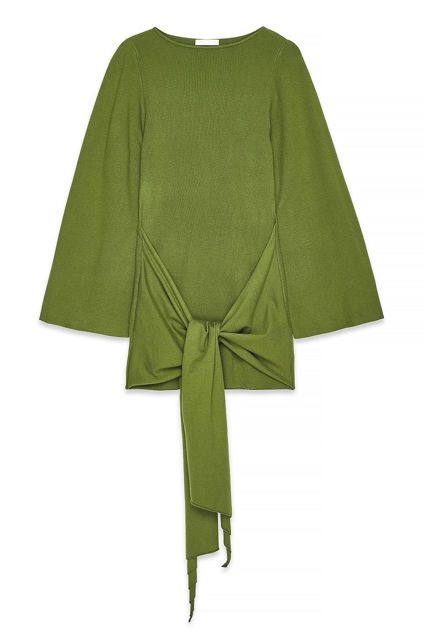 Solid Tie-Up Long Sleeve Mini Dress