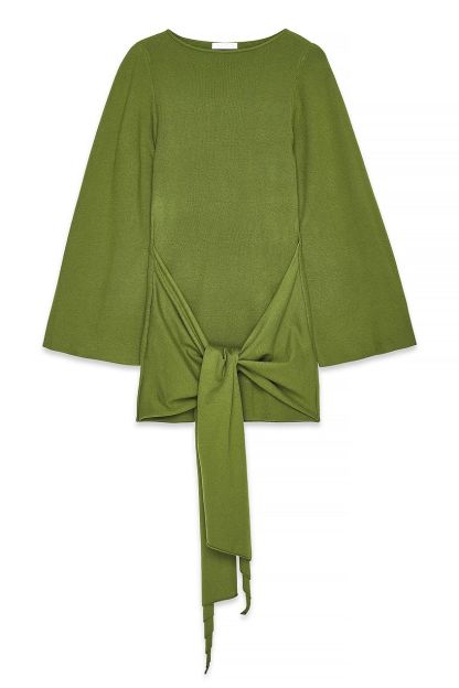 Solid Tie-Up Long Sleeve Mini Dress