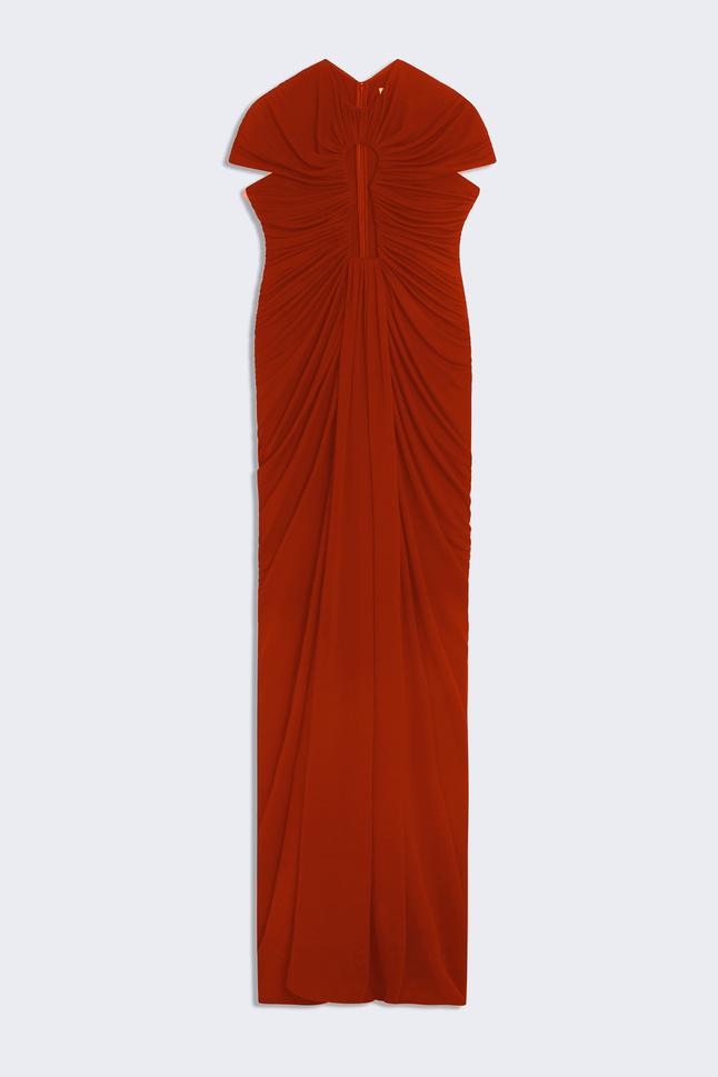 Mesh Gathering Cut-Out Maxi Dress