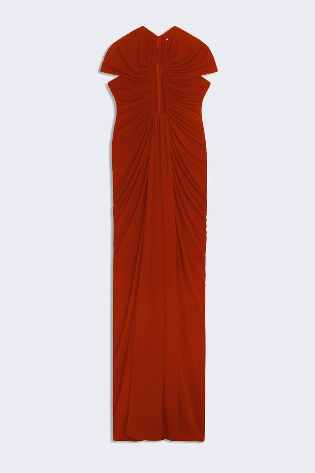 Mesh Gathering Cut-Out Maxi Dress