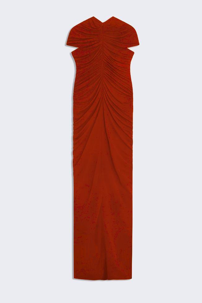 Mesh Gathering Cut-Out Maxi Dress