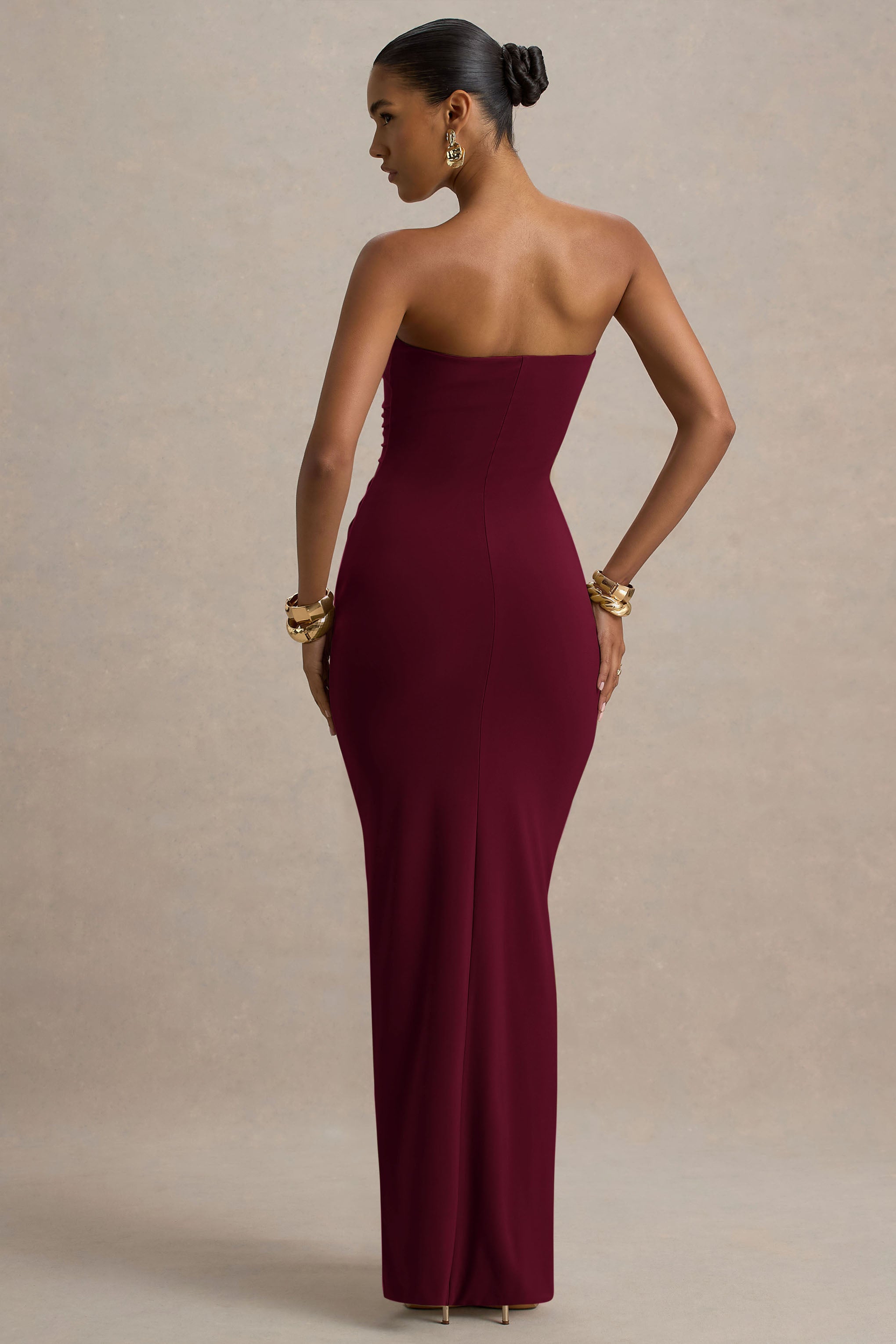 Solid Off-Shoulder Gathering Maxi Dress