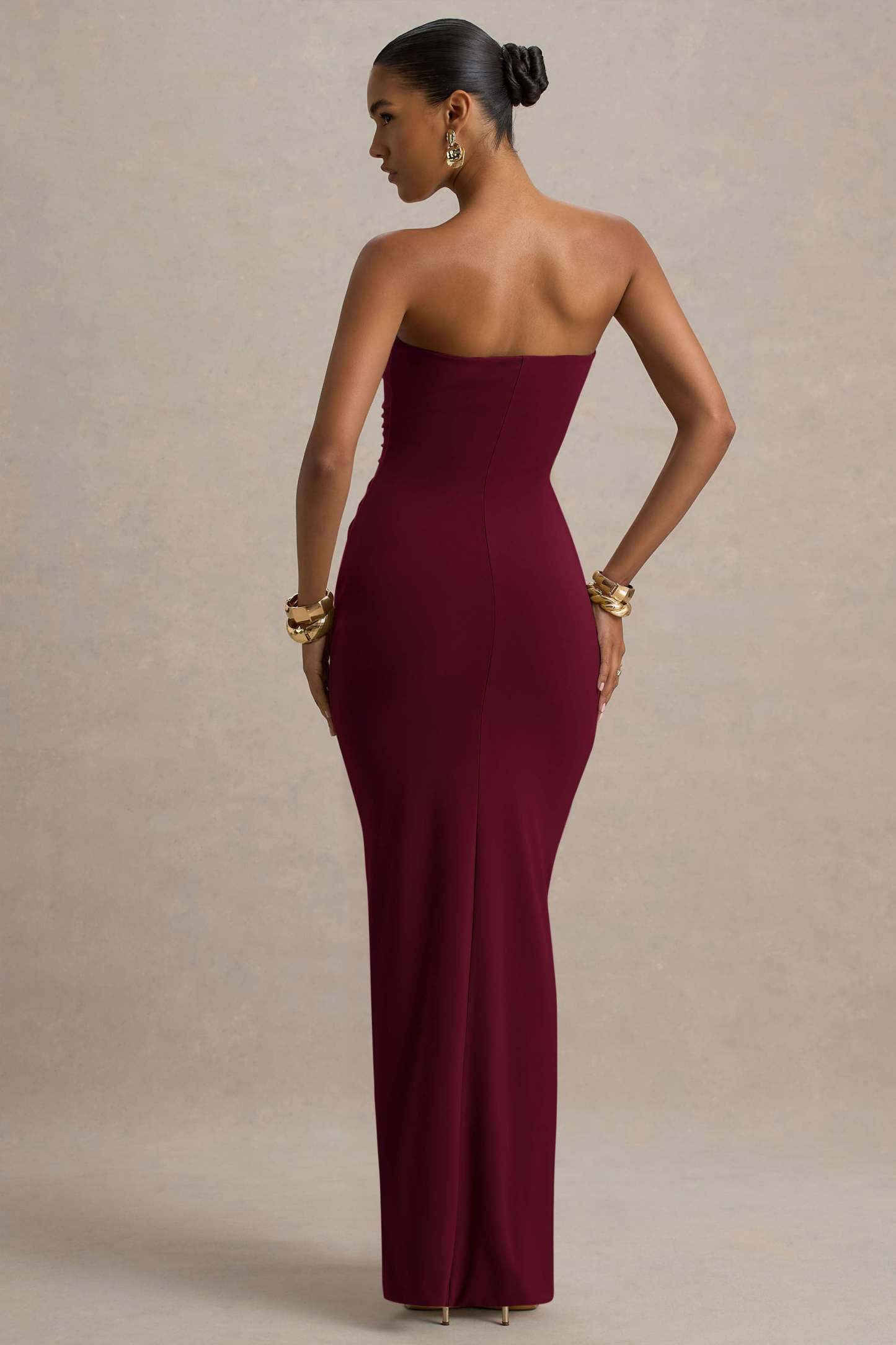 Solid Off-Shoulder Gathering Maxi Dress