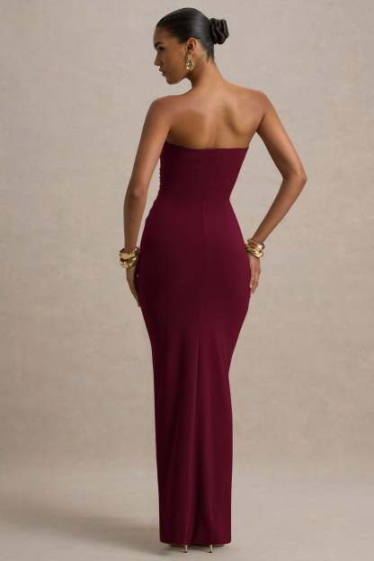 Solid Off-Shoulder Gathering Maxi Dress