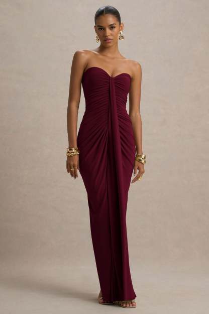 Solid Off-Shoulder Gathering Maxi Dress